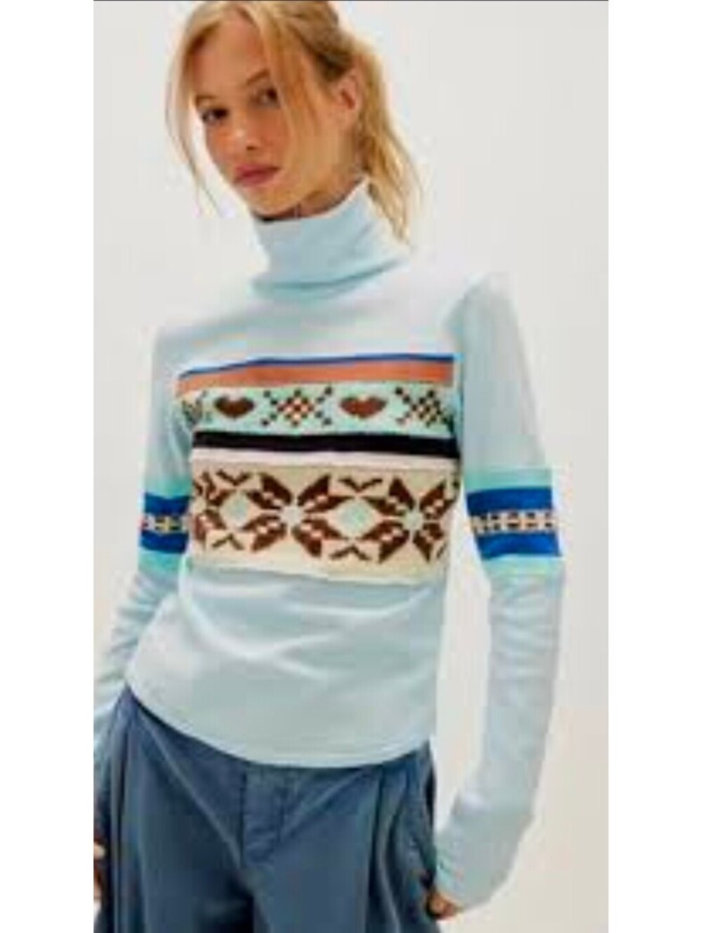 We The Free Powder Blue Combo Turtleneck Sweater Size L